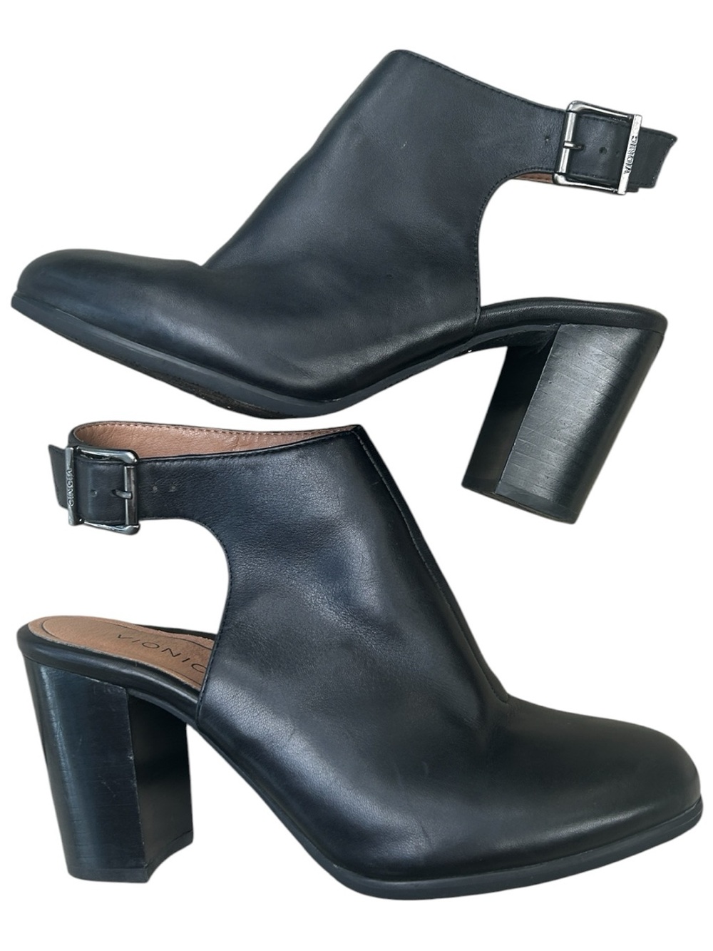 Vionic Lacey Black Leather Slingback Heeled Booties Size 7 Orthotic Comfort